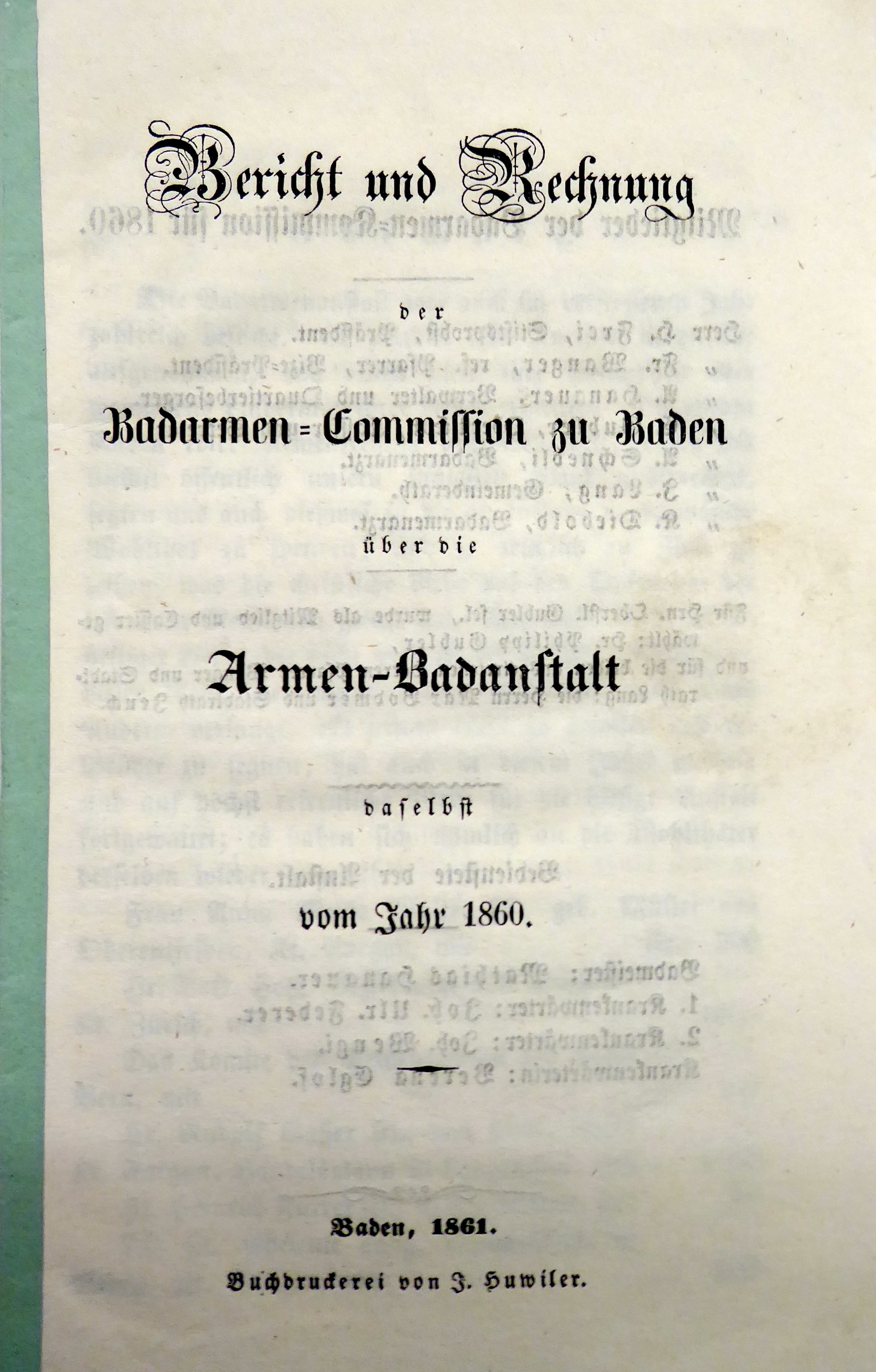 Bericht der Badarmen-Commission über die Armen-Badanstalt vom Jahr 1860